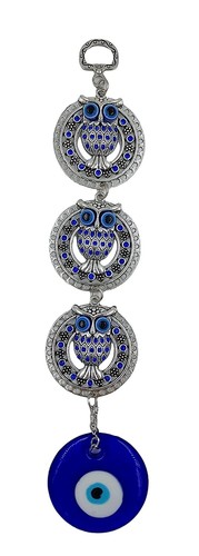 Evil Eye Hanging For Home Entrance 3 Owl Nazar Battu Protection Good Luck Charm - Picture 2 of 4