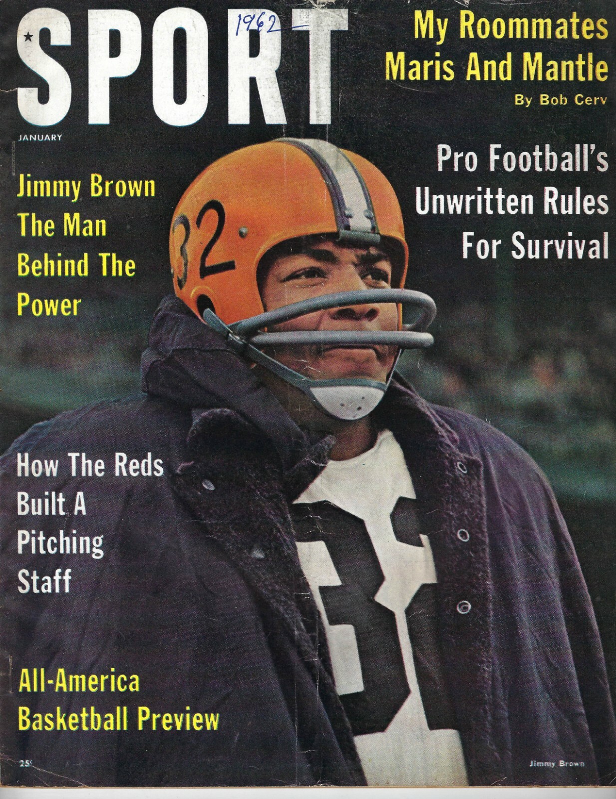 1962 Sport Magazine football Jim Brown Cleveland Browns FAIR NO LABEL  WRITING | eBay