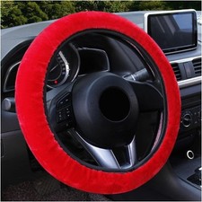 Fuzzy Car Steering Wheel Cover, Anti-Slip Soft Plush Steering Wheel Color: Red
