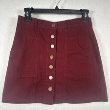 Altar'd State Mini Skirt Small Red Maroon SnapUp Pockets Boho Preppy Casual
