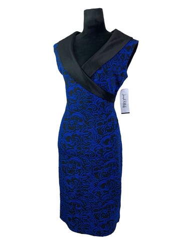 NWT Joseph Ribkoff Royal Blue & Black Floral Shift Dress Size 14 - Picture 1 of 18