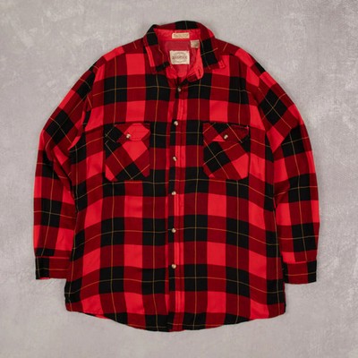 Vintage 90s Wool Style Checked Flannel Shirt L Made in Hong Kong Men's Red Plaid