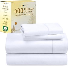 King Size Sheets Set - Soft 400 Thread Count Sateen, Natural 100 Cotton