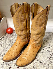 Vtg Justin Ostrich Full Quill Cowboy Boots Me...