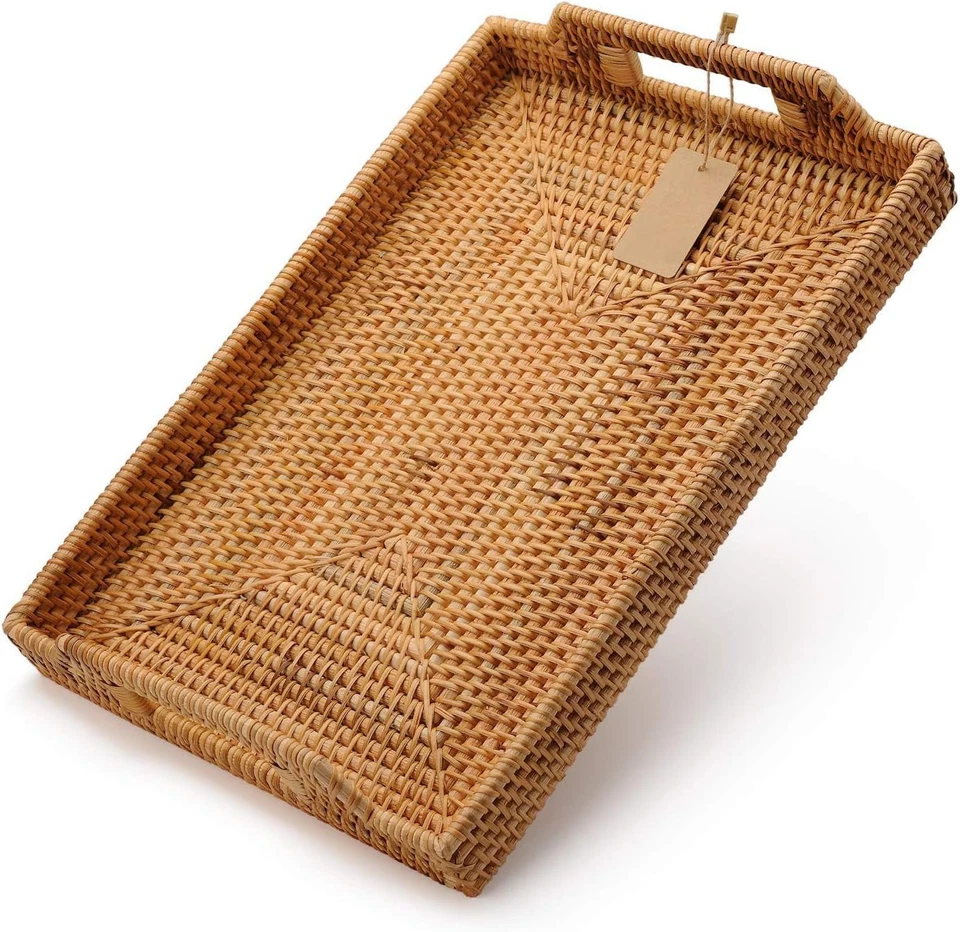 Elegant Rectangular Rattan Tray - 17x11.4in - Image 4 of 4