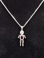 Vintage Sterling Silver 925 Birthstone Little Boy Charm Necklace CZ 24" Inch