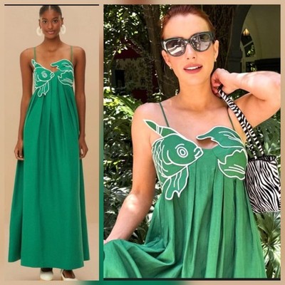 Small Farm Rio Green Linen Fish Top Maxidress