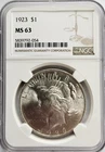 1923-P Peace $1 NGC Certified MS63 Silver Dollar!