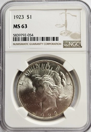 1923-P Peace $1 NGC Certified MS63 Silver Dollar!