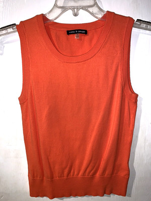 Cable & Gauge XS Coral Orange Top Soft Sleeveless Stretch Knit Cotton Spandex