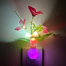 Plug-In Night Light with Auto Light Sensor, RGB LED Mushroom Night Light Wall Ba