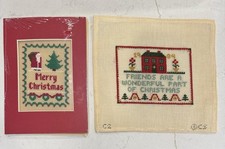 Christmas Needlepoint Sayings Stitched Vintage Lot 2 Friends Merry Christmas