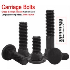 M6-M24 Grade 8.8 High Tensile Black Carriage Bolts Cup Square Dome Coach Screws