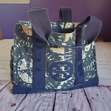 Tory Burch Ella Canvas Tote Bag Blue Tie-Dyed Square Beachy Designer Elegant Big