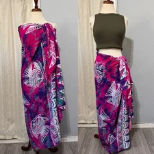 Pink Tie Dye Sarong Beach Wrap Cover Up Swimsuit Tropical Fish Print 65x47 in