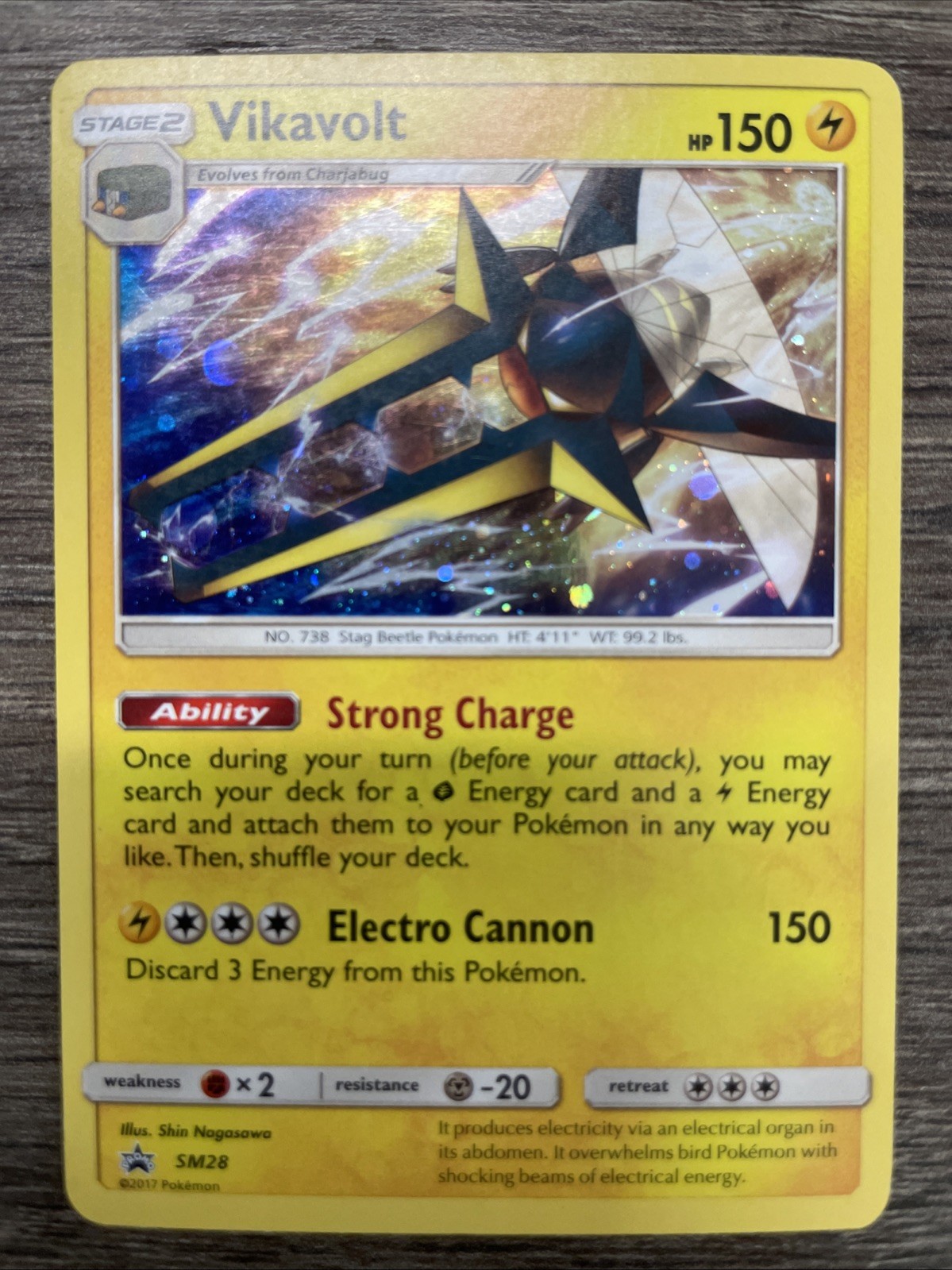 VIKAVOLT SM28 SUN & MOON PROMO POKEMON (COSMO HOLO RARE, LP)