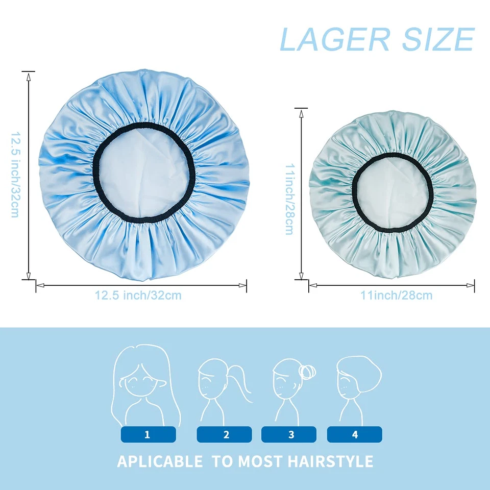 Gorro de Ducha, Paquete de 4 Gorros de Ducha Grandes para Mujer Cabello Largo, Premium Suave Sedoso Sati Foto 3 de 4