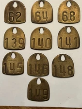 Vintage SOLID BRASS Beef Dairy Cattle Tag Number Double Sided PRICE PER TAG