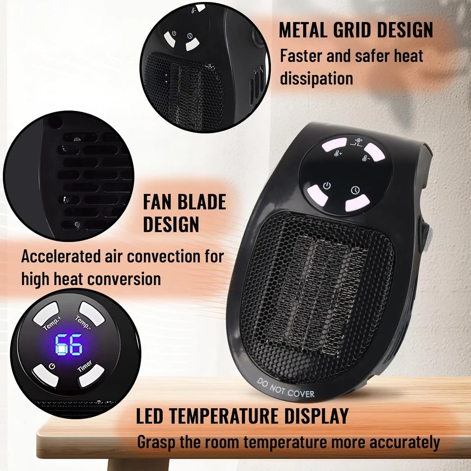 Termoventilatore in Ceramica, 500 W, Mini Termoventilatore, Riscaldamento Elettr - Immagine 3 di 4