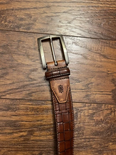 Martin Dingman Brown Alligator Grain Tuscan Calfskin Leather Belt 40