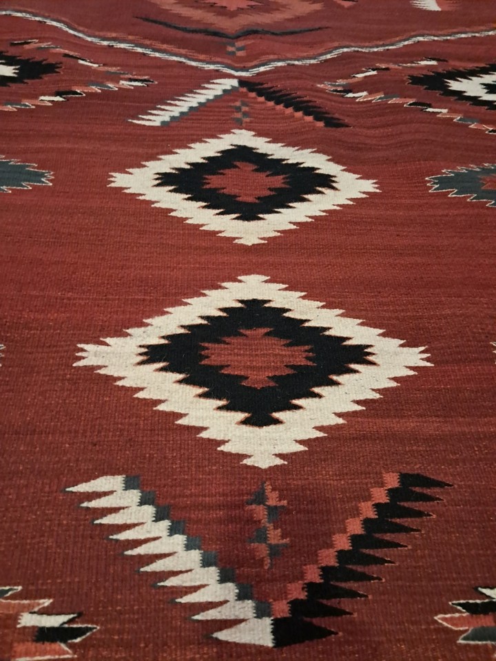 Vintage Navajo Rug Wall Hanging, Rust, Cream & Black 49.5