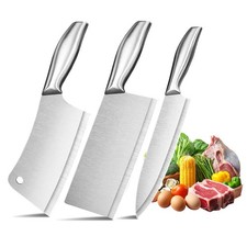 3Pcs Kitchen Knife Stainless Steel Sharp All Metal Chef Knives Chinese Cleaver