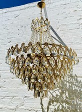 Grande lampadario vintage cristallo ottone goccia prisma 35 pollici goccia larghezza 22 pollici