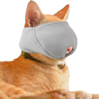 Cat Muzzle Breathable Mesh Mouth Guard Prevent Biting Grooming Grey Size XS