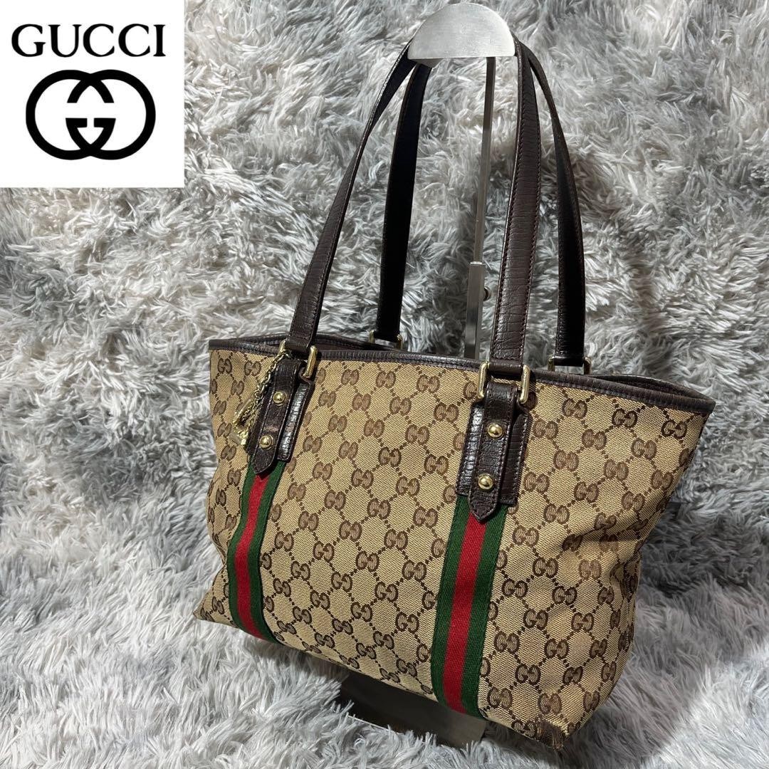 GUCCI Tote Bag GG Pattern Canvas Camel Authentic Pre-Owned B Grade