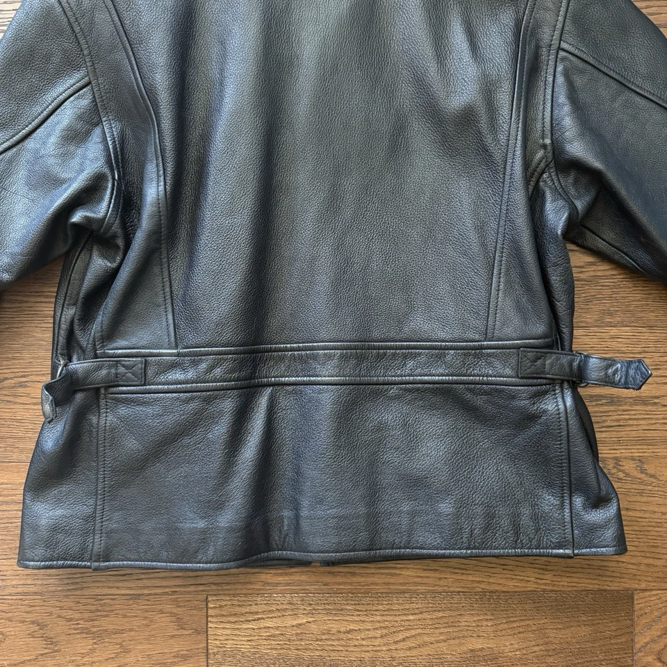 Chaqueta de cuero genuino para mujer Newport News negra con cremallera frontal talla M Foto 4 de 4