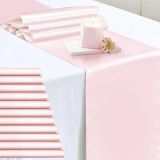 12 Pcs Light Pink Satin Table Runner 12 x 72 Inch Long Smooth Wedding Table R...
