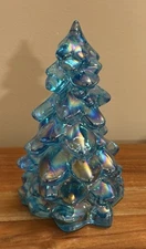 Mosser Glass USA Christmas Tree - BUFFETT BLUE CARNIVAL - 8" tall Holiday Decor