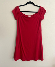 love FIRE Red Solid Scoop Neck Cap Sleeve Ribbed Knit Mini Dress M/M