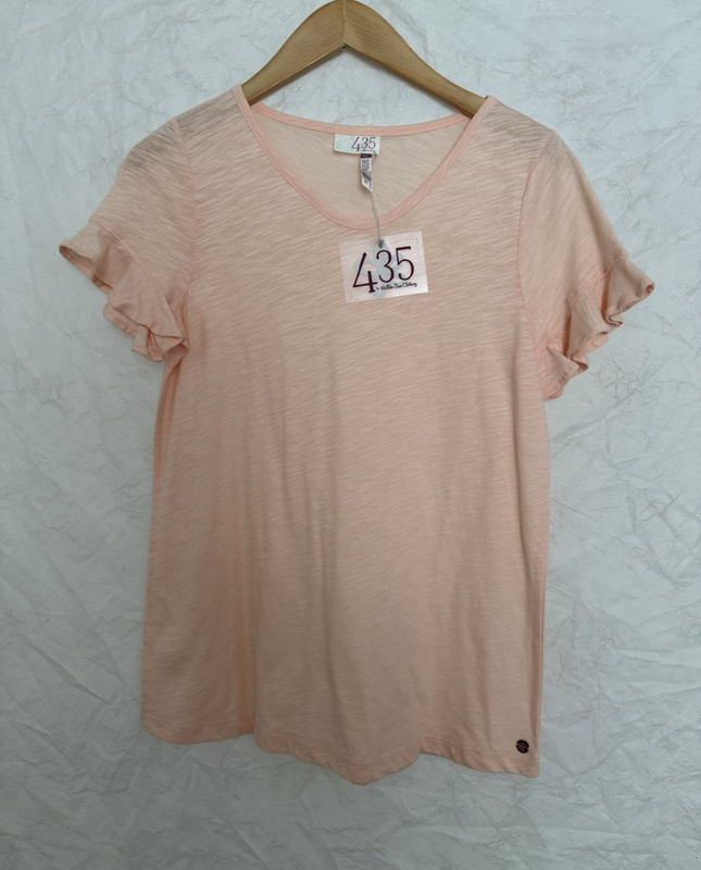 J. Crew Women's XS Pink Solid V-Neck Short Ruffle Sleeve Knit Cotton T-Shirt