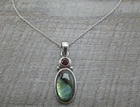 Gorgeous Sterling Silver Cabochon Labradorite & Garnet Drop Pendant & Necklace