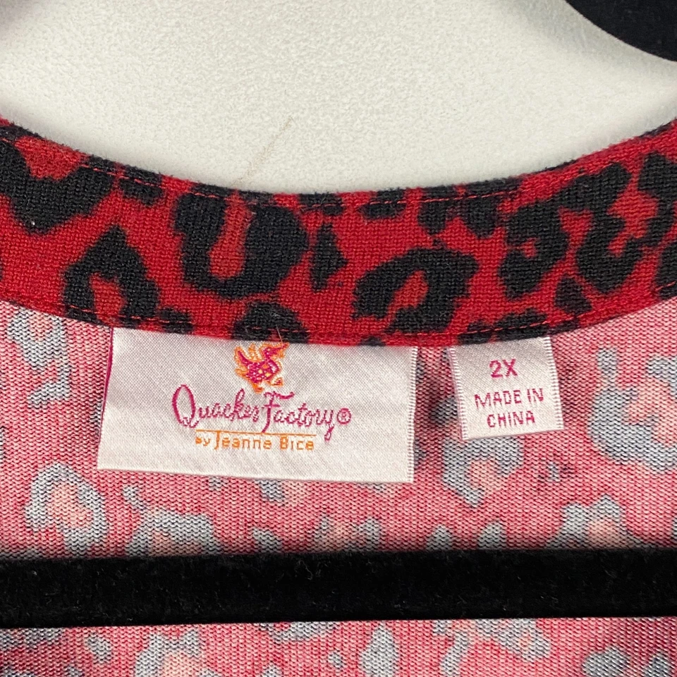 Quacker Factory Red Soft Knit Animal Print Cardigan 2X w/ Rhinestone Snap - Image 4 of 4