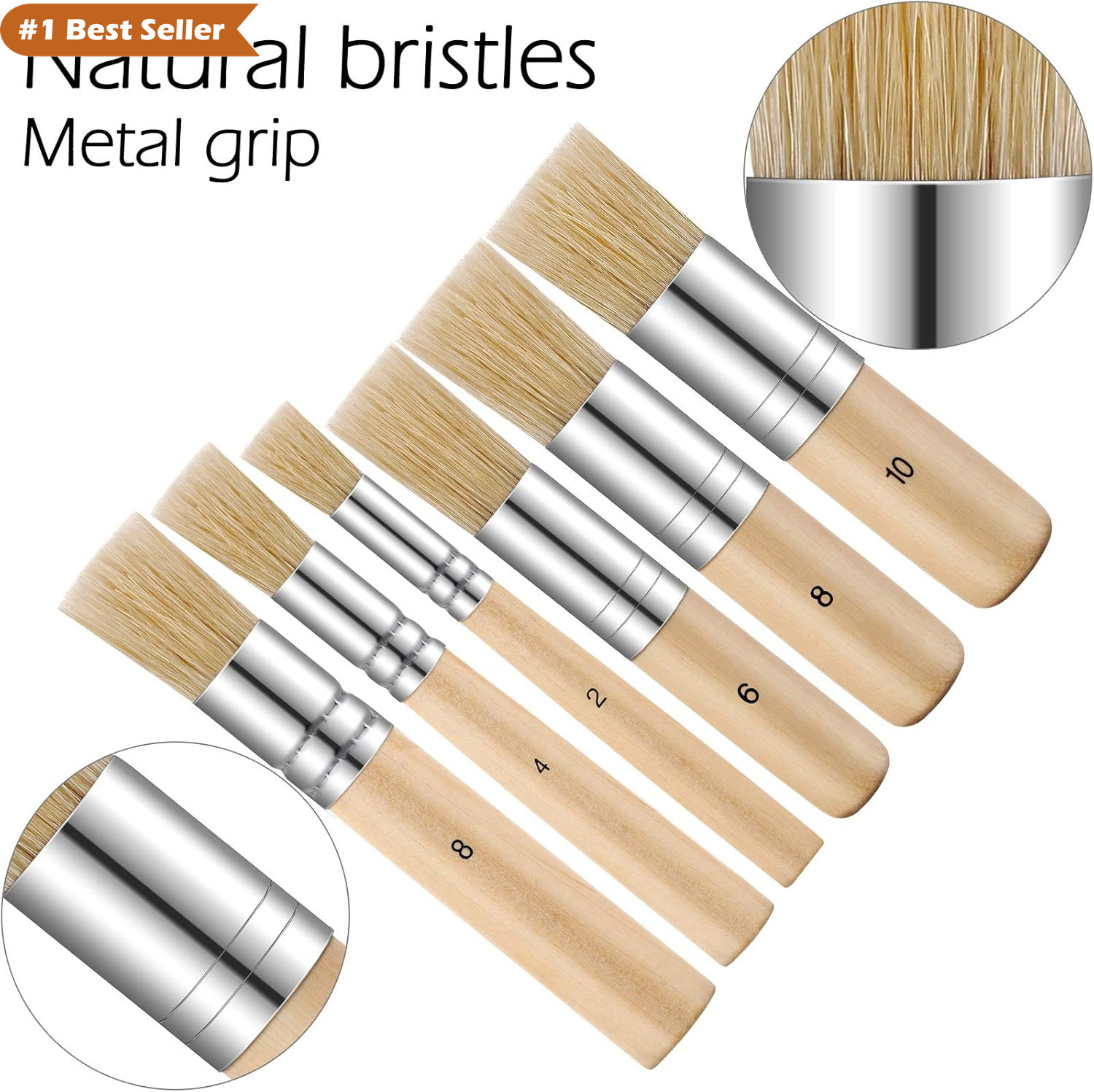 6-Piece Natural Bristle Stencil Brush Set for Acrylic and Watercolor Art