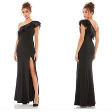 IEENA Mac Duggal Black One Shoulder Ruffle Organza Gown Dress 26372 Size 2 NEW