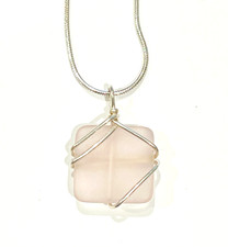 Sea Glass Inspired Pink  Sterling Silver Simplicity Wrap Pendant  18" Necklace