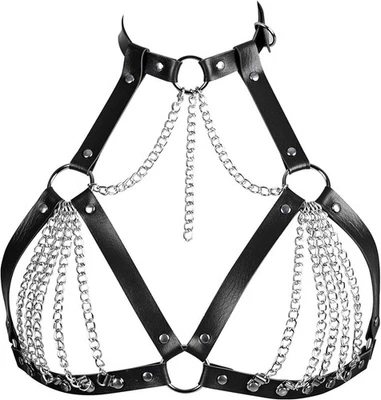Leather Body Chain Women Chest Harness Punk Style Shoulder Strap Adjustable - Image 1 of 3