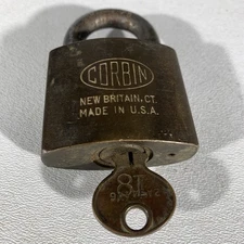 Vintage Solid Brass Corbin Padlock with Key #18