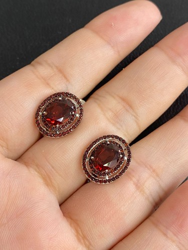 NATURAL GARNET 6X8 GARNET DIAMOND CUT STERLING SILVER 925 RING EARRING - 第 5/13 張圖片