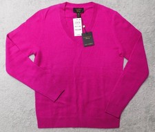 NWT CHARTER CLUB LUXURY PS Fuchsia First 100 Cashmere V-Neck Sweater 119