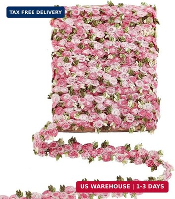 PH PandaHall 5 Yards Flower Lace Ribbon, Hot Pink Floral Lace Trim 3/4 inch Lace