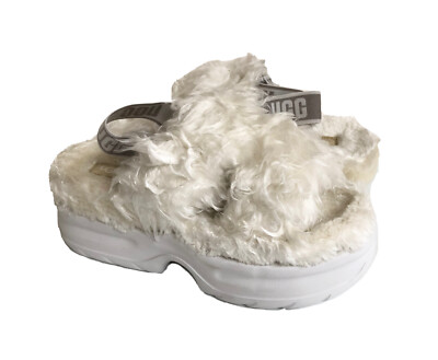 UGG FLUFF SUGAR PLATFORM WHITE SLIDE SLIP ON STRAPPY SANDAL US EU 37  UK