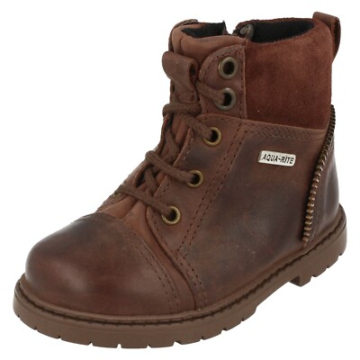 Boys Startrite Brown Leather Lace Up and Zip F Fit Ankle Boots : Aqua Tuff