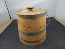 vintage handmade Spaulding & Frost Freemont NH WOOD FIRKIN Pantry Pail