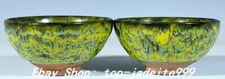 3.7" China Song Dynasty Jian Kiln Porcelain Fengshui Pattern Tea Bowl Bowls Pair