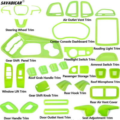 33x Green Interior Full ABS Set Decor Cover Trims Kit for Dodge Challenger 2015+