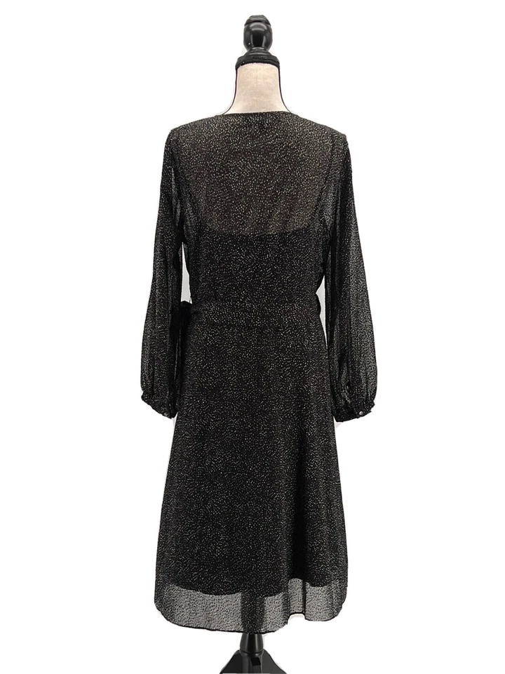 Vestido envolvente para mujer Rachel Roy Collection negro a lunares mangas grandes globo Foto 4 de 4